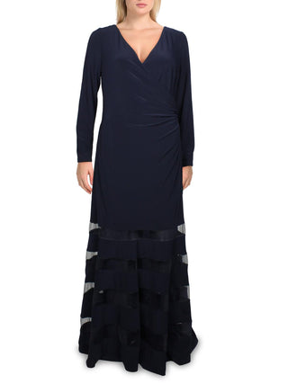 Ralph Lauren Women's Tulle Panel Jersey Gown Blue Size 12