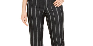 Charter Club Women's Striped Cropped Tummy Control Pants Black Size 16