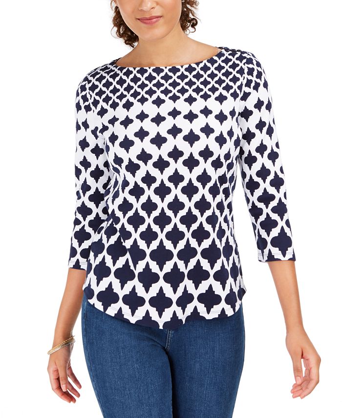 Charter Club Cotton Printed Top White Size XL