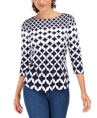 Charter Club Cotton Printed Top White Size XL