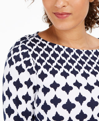 Charter Club Cotton Printed Top White Size XL