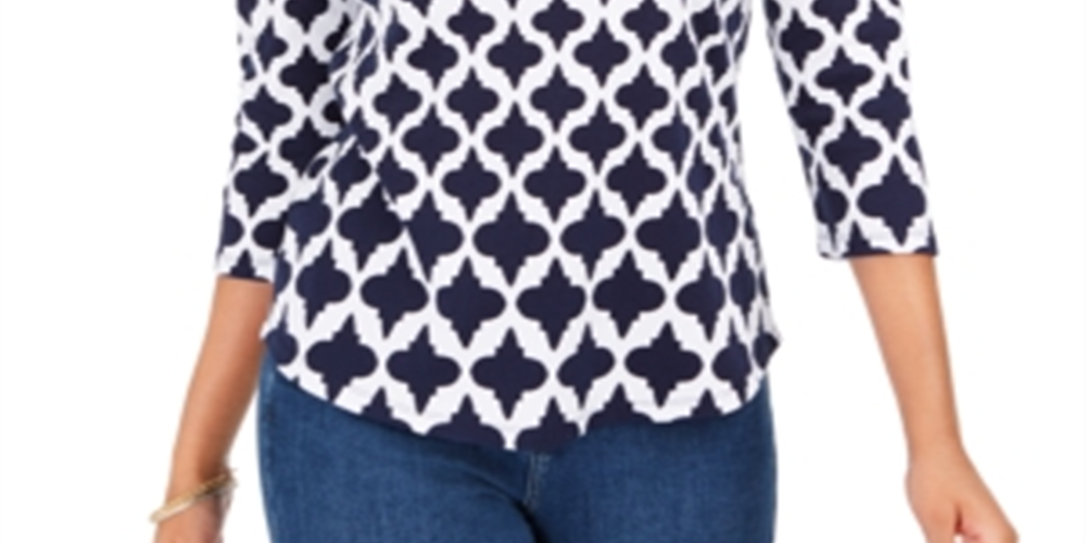 Charter Club Cotton Printed Top White Size XL