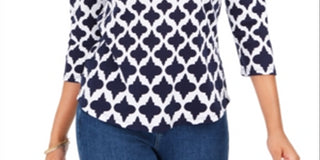 Charter Club Cotton Printed Top White Size XL