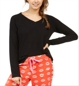 Jenni Women's Knit Ribbed Pajama Top Black Size Small