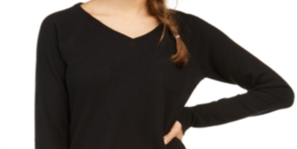 Jenni Women's Knit Ribbed Pajama Top Black Size Small