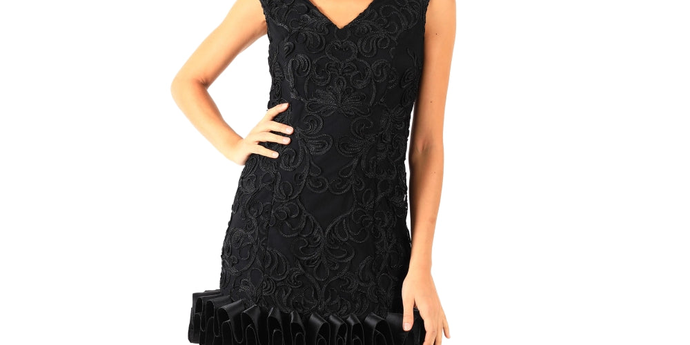 Donna Ricco Women's V-Neck Cupcake Dress Black Size 10