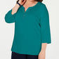 Karen Scott Women's Plus Cotton Split-Neck Top Green Size 0X