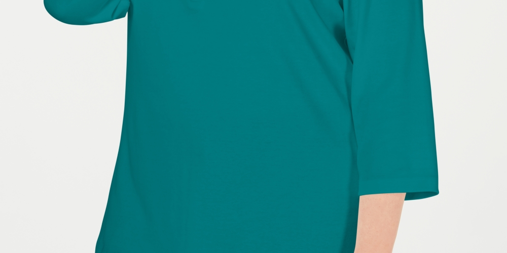 Karen Scott Women's Plus Cotton Split-Neck Top Green Size 0X