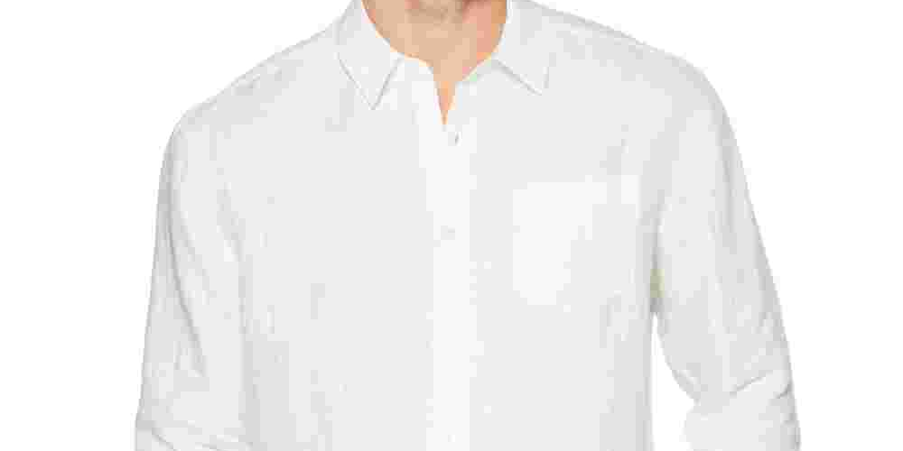Cuba Men's Solid Linen Shirt White Size Small