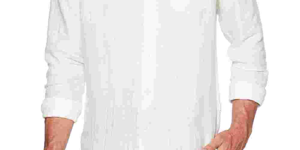 Cuba Men's Solid Linen Shirt White Size Small