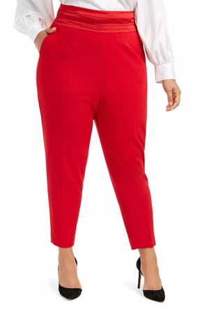 Calvin Klein Women's Plus Size Pleated Slim Leg Pants Red Size 18W