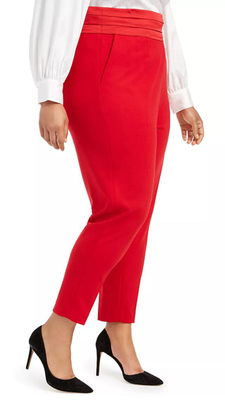 Calvin Klein Women's Plus Size Pleated Slim Leg Pants Red Size 18W