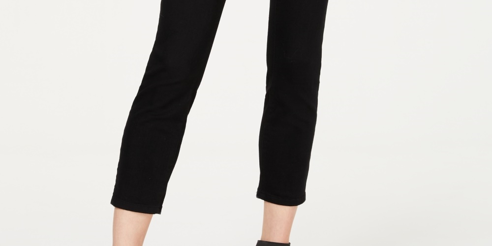 INC International Concepts Women's Curvy Fit Cropped Straight Leg Jeans Black Size 18