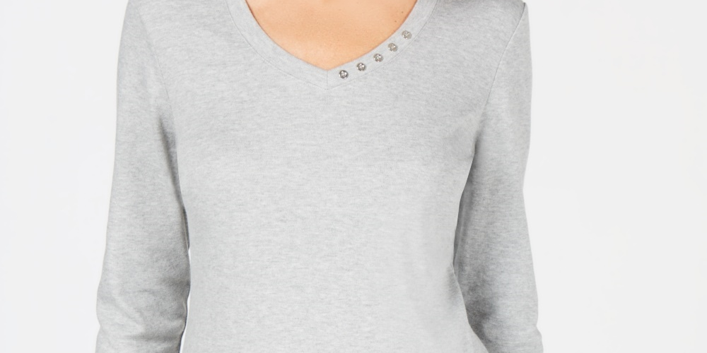 Karen Scott Women's Cotton Button Trim Top Gray Size XX-Large