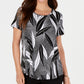 JM Collection Women's Printed Top Black Size Petite Small