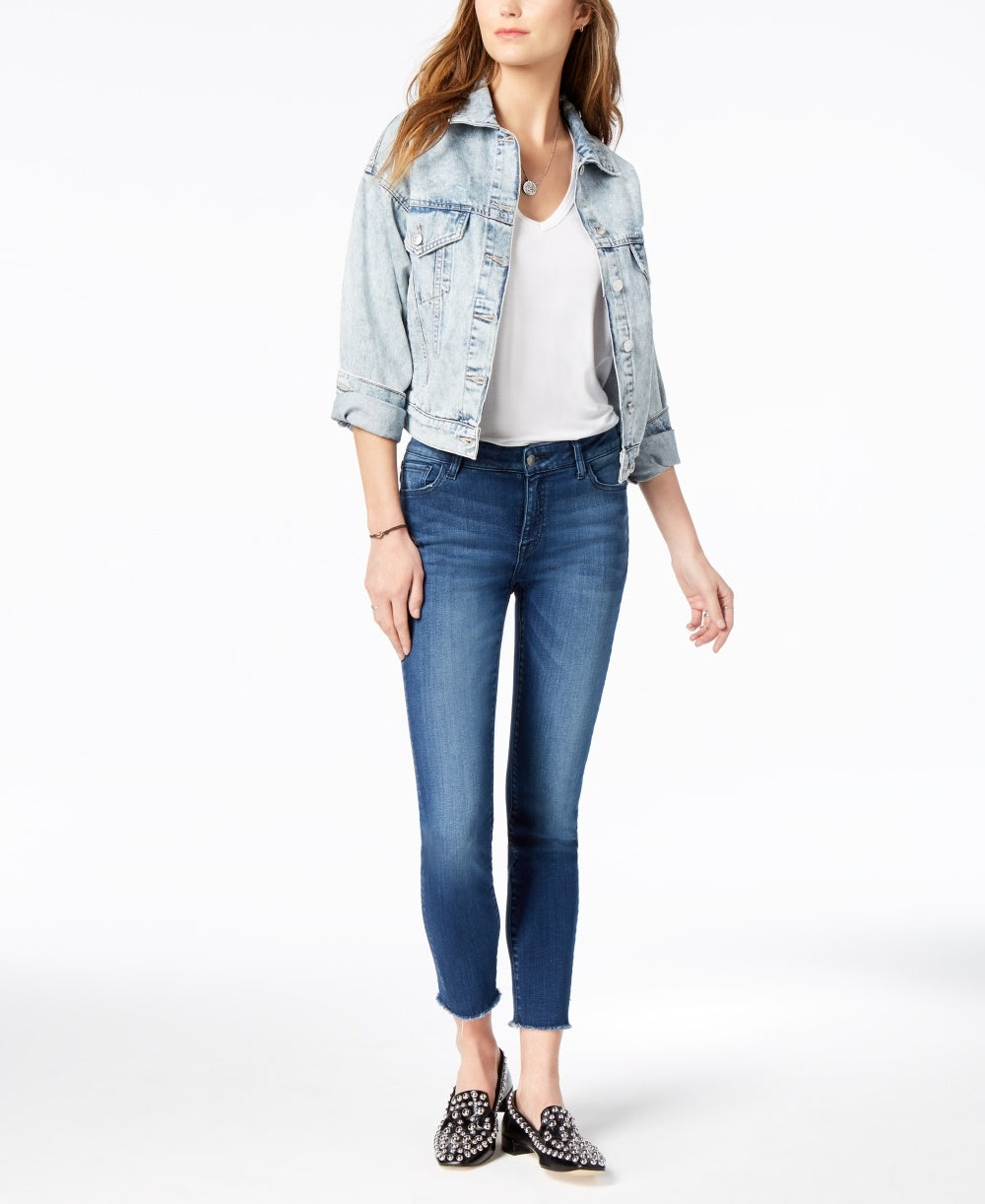 Kristen Women's Kristen Mid Rise Cropped Skinny Jeans With Cut Off Hem Blue Size 30