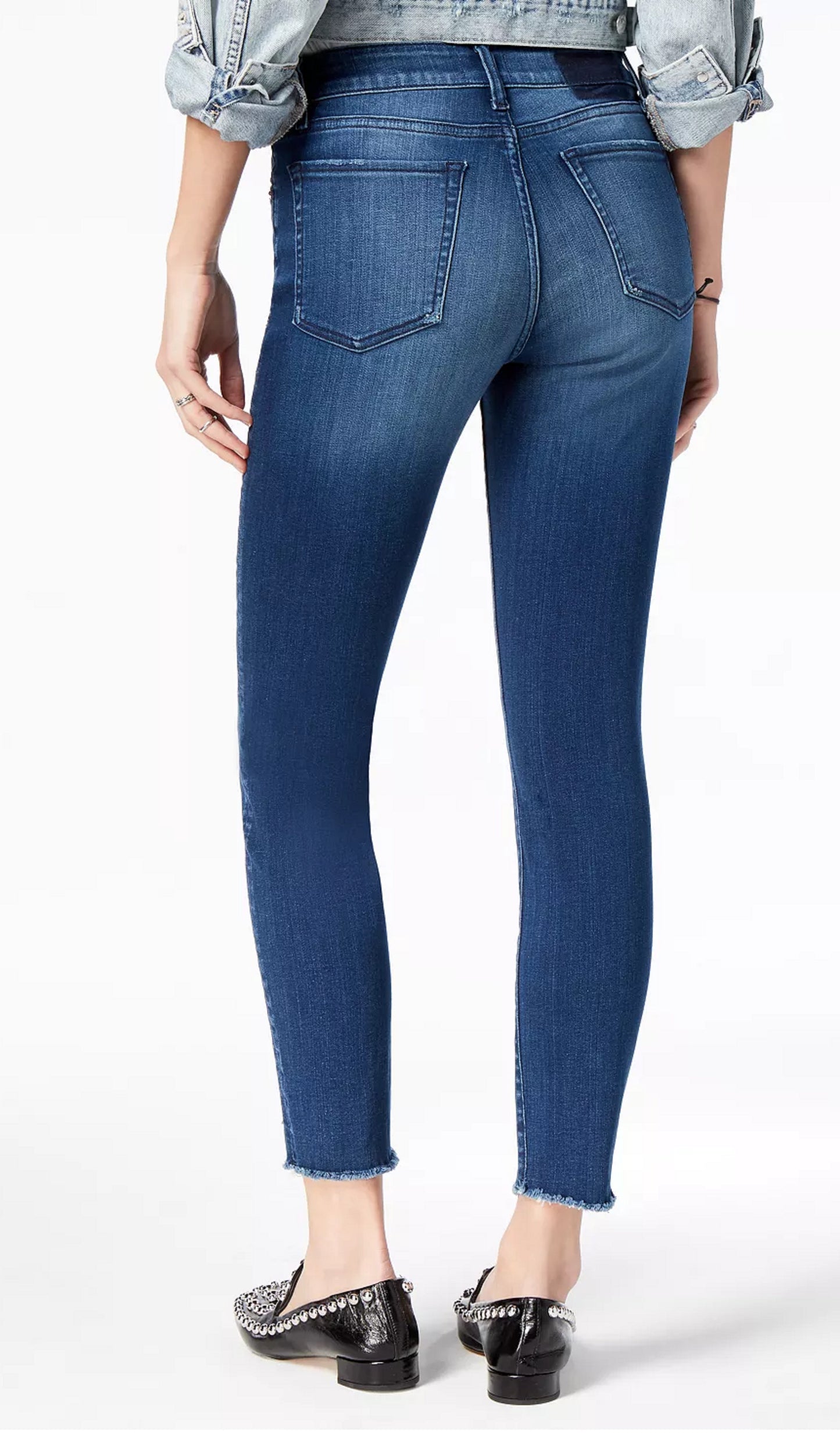 Kristen Women's Kristen Mid Rise Cropped Skinny Jeans With Cut Off Hem Blue Size 30