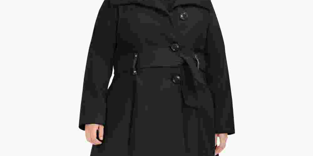Madden Girl Junior's Plus Skirted Belted Coat Black Size 2X