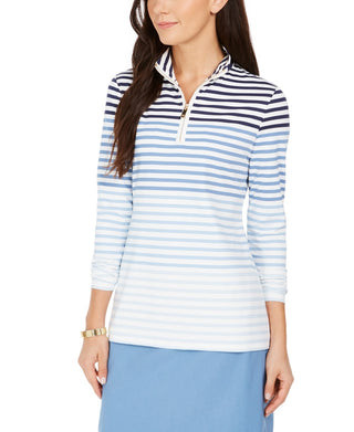 Charter Club Women's Striped Half Zip Top White Size X-Large