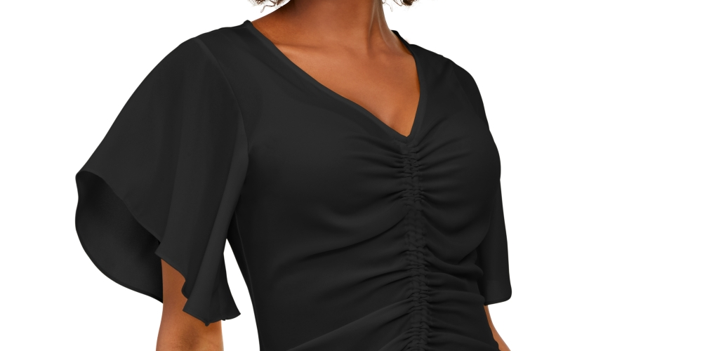 INC International Concepts Women's Ruched Front Top Black Size PS/M