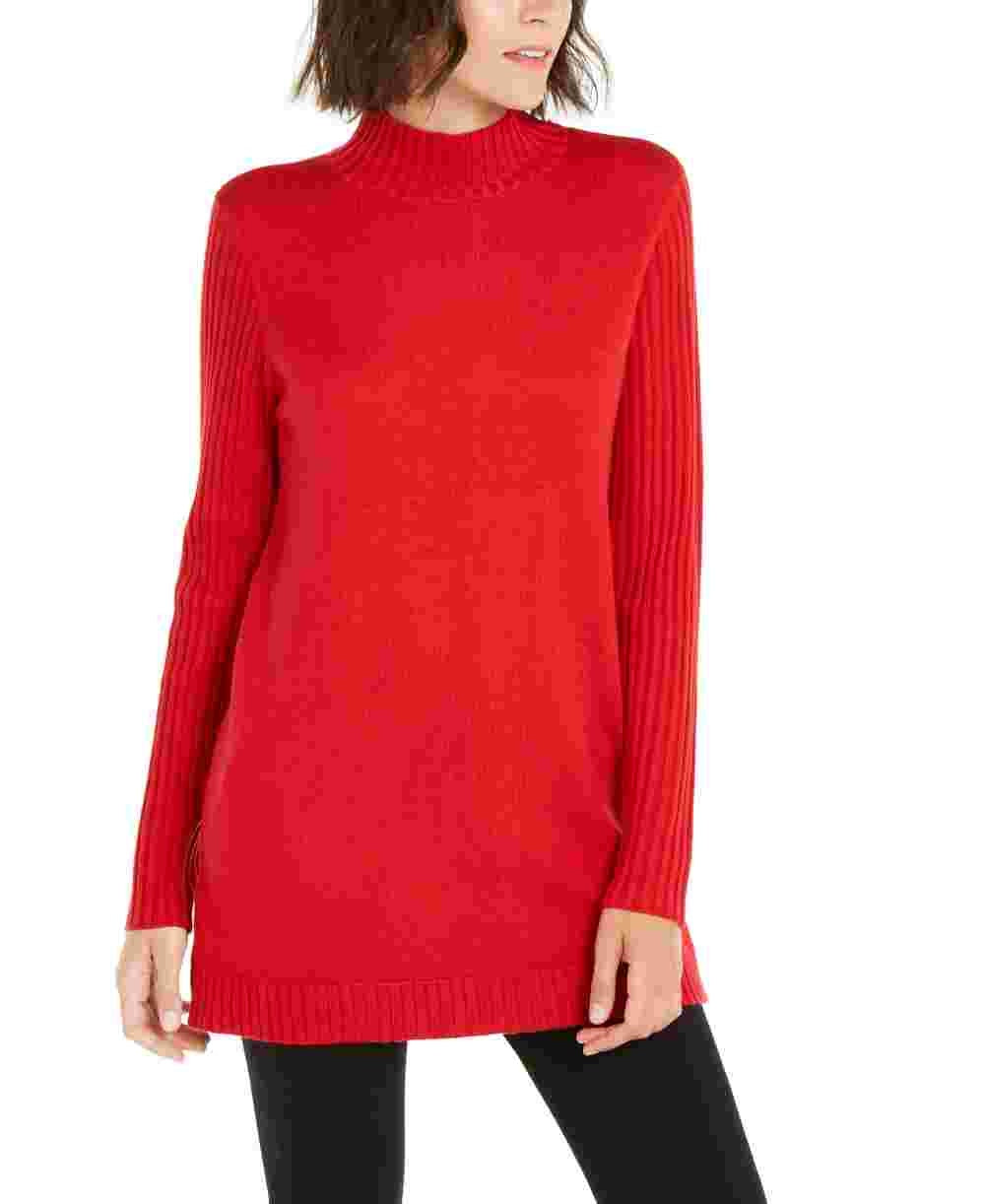 INC International Concepts Women's Mock Neck Stitched Tunic Red Size XX-Large
