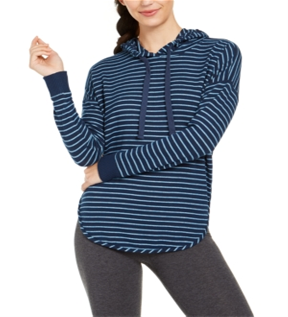 Alfani Women's Cozy Knit Striped Hoodie Blue Size Small