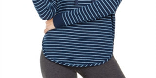 Alfani Women's Cozy Knit Striped Hoodie Blue Size Small