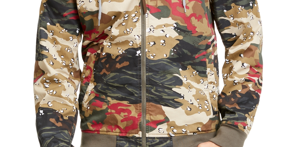 American Rag Men's Juxtaposed Camo Bomber Hoodie Beige Size X-Large