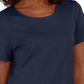 Karen Scott Women's Button Hem Scoop Neck Cotton Top Blue Size Medium