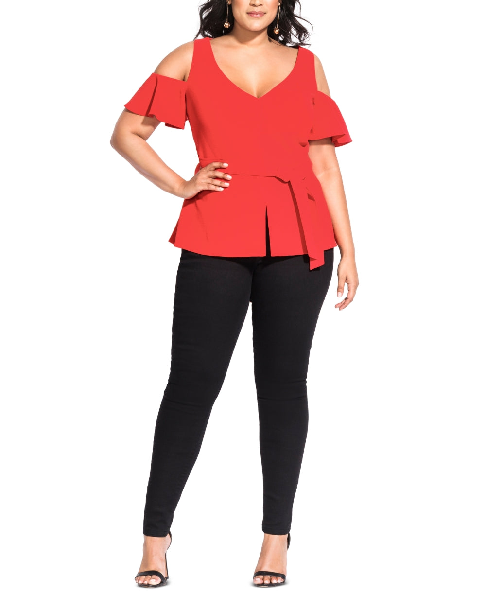 City Chic Women's Trendy Plus Cold Shoulder Peplum Top Orange Size 20W