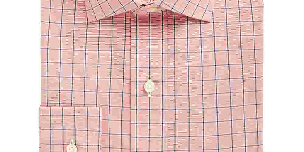 Club Room Men's Dress Shirt Performance Windowpane Orange Size 17 1/2