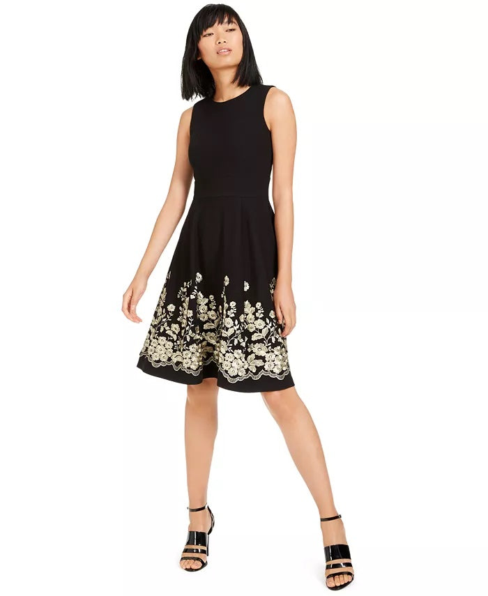 Calvin Klein Women's Embroidered A Line Wear To Work Dress Black Size 2