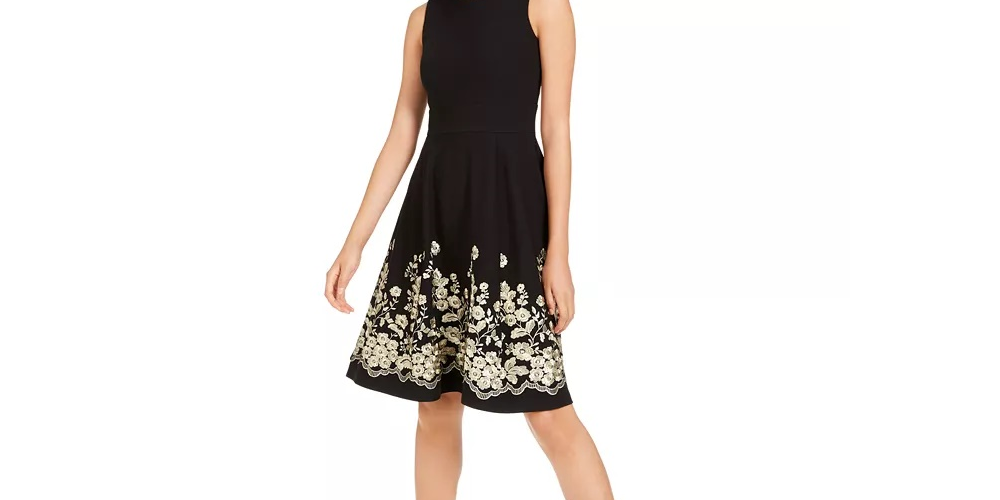 Calvin Klein Women's Embroidered A Line Wear To Work Dress Black Size 2