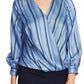 Vince Camuto Women's Striped Office Wear Wrap Top Blue Size Medium