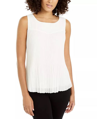 Alfani Women's Petite Pleated Sleeveless Top Beige Size PXL
