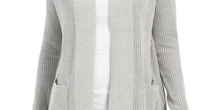 Charter Club Women's Cotton Cropped Cardigan Gray Size Petite Small