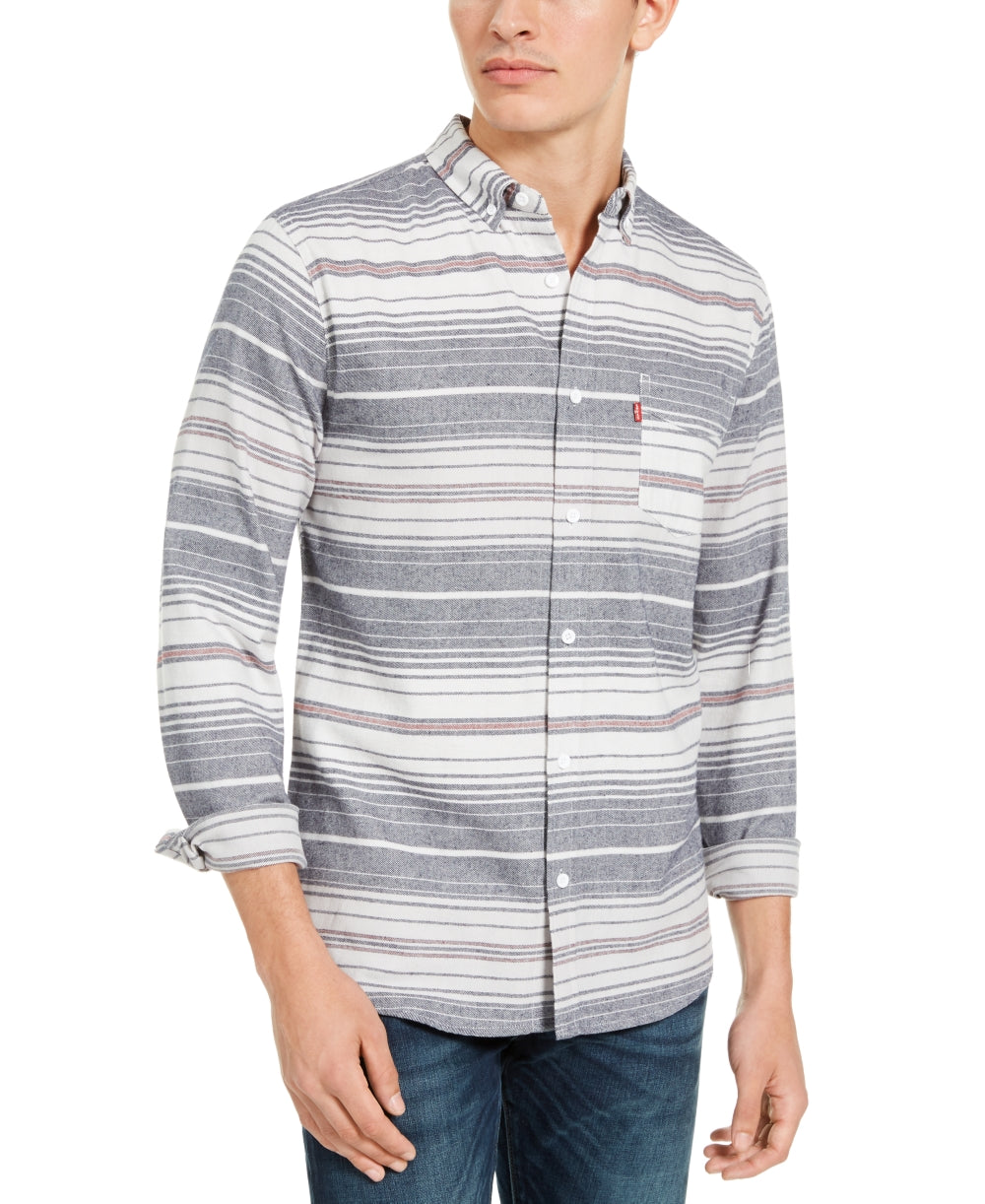Levi's Men's Avalon Striped Flannel Shirt Gray/Beige Size Large