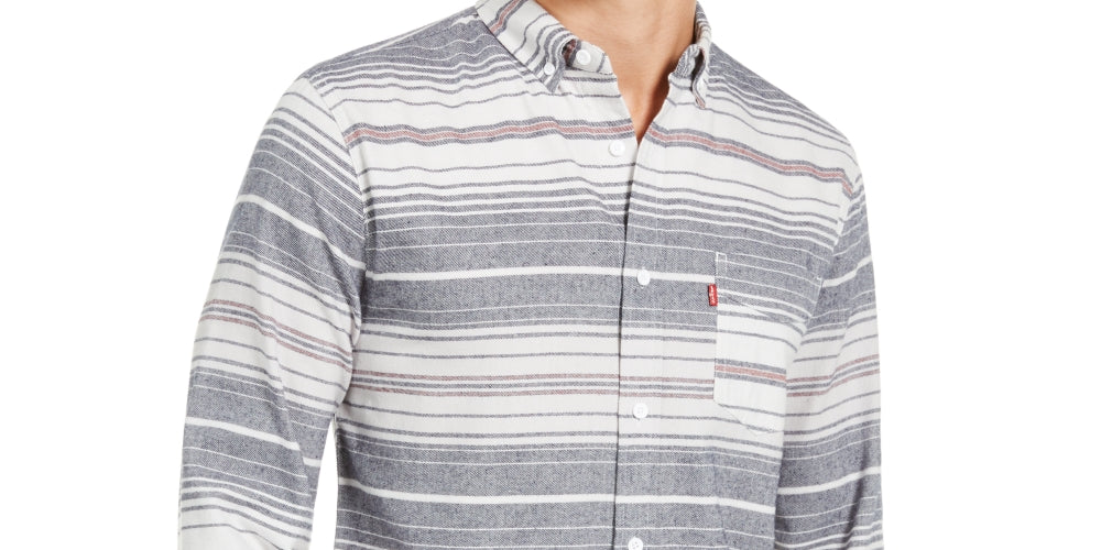 Levi's Men's Avalon Striped Flannel Shirt Gray/Beige Size Large