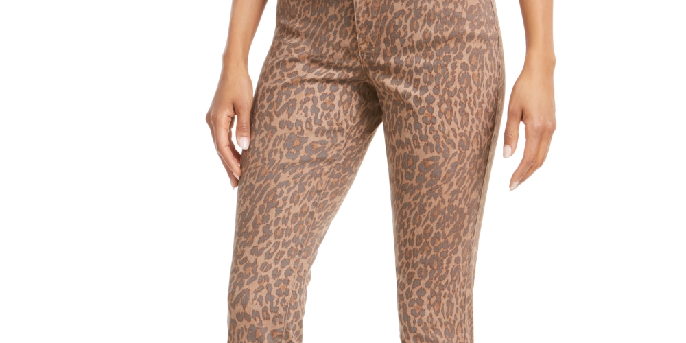 Style & Co Women's Curvy Animal Print Skinny Jeans Brown Size 16 Petite