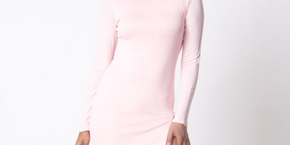 Lux La Women's Long Sleeve Mock Neck Short Slit Mini Dress Pink Size -XS