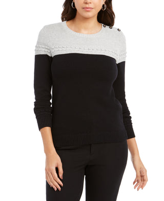 Charter Club Women's Lurex Knit Sweater  Black/Silver Size PXL