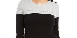Charter Club Women's Lurex Knit Sweater  Black/Silver Size PXL