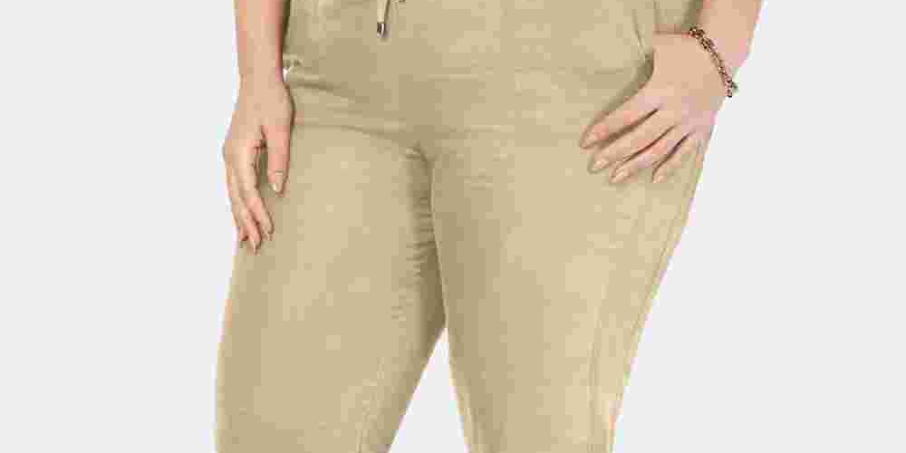 Tommy Hilfiger Women's Plus Linen Slim Leg Pants Brown Size 18W