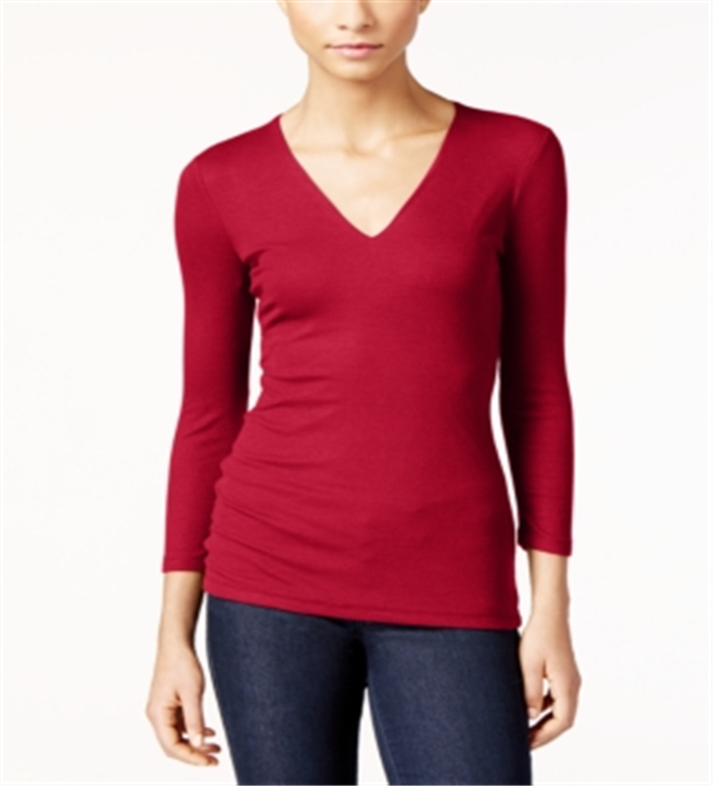 INC International Concepts Women's Ribbed Top -Red Size M