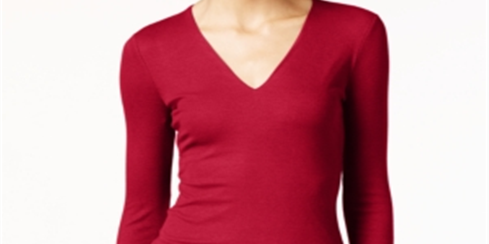 INC International Concepts Women's Ribbed Top -Red Size M