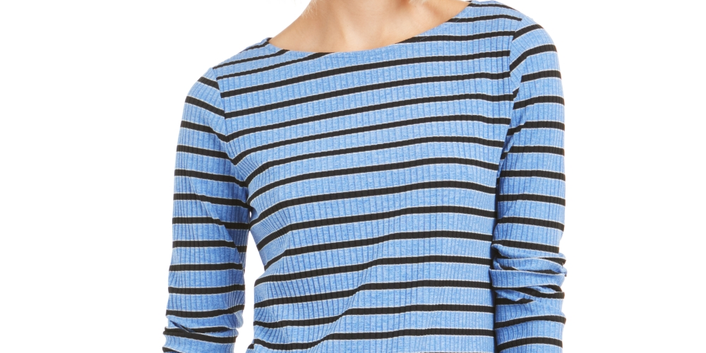 Charter Club Women's Striped Scoop Neck Long Sleeve Knit Top Blue Size XX-Large