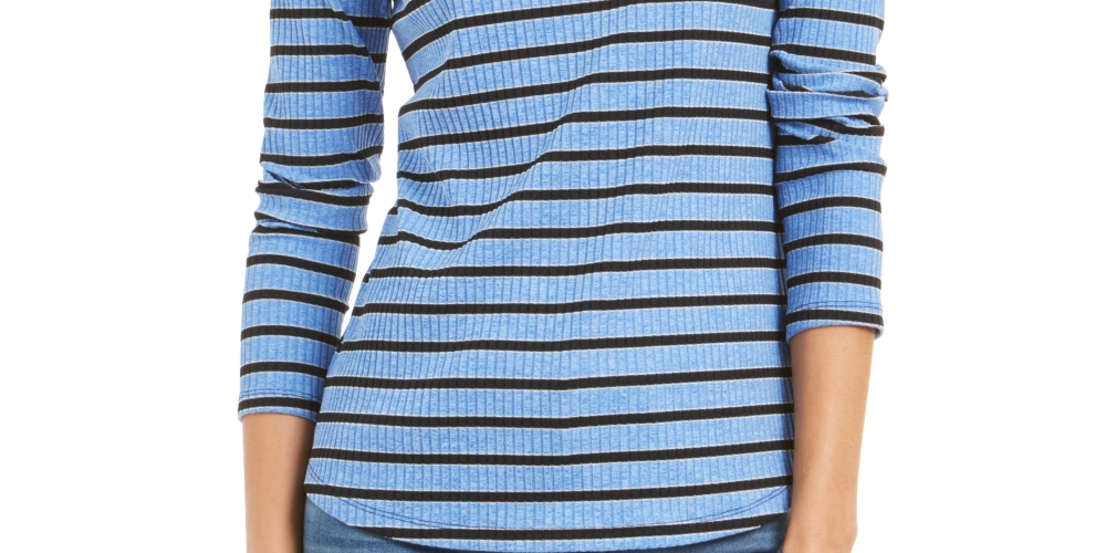 Charter Club Women's Striped Scoop Neck Long Sleeve Knit Top Blue Size XX-Large