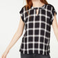 BCX Juniors' Plaid Woven-Front Cutout Blouse Black Size X-Small