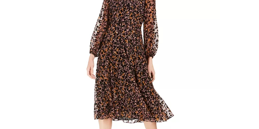 Tommy Hilfiger Women's Flocked Midi Dress Black Size 4