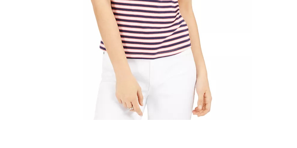 Maison Jules Women's Striped Polo Shirt White Size X-Large